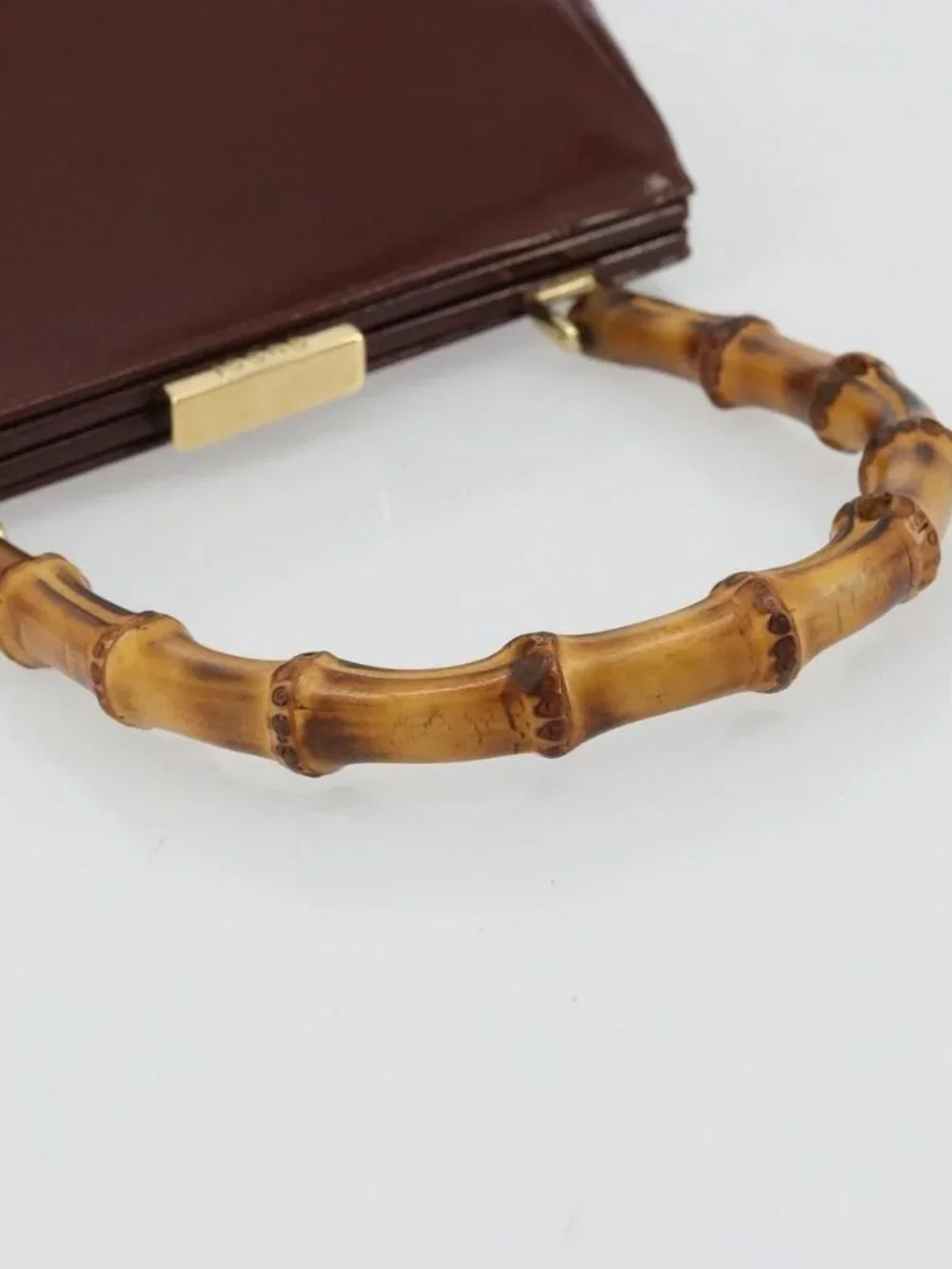GUCCI Bamboo Hand Bag Patent leather Brown Gold 000 781 0295 Auth 175307
